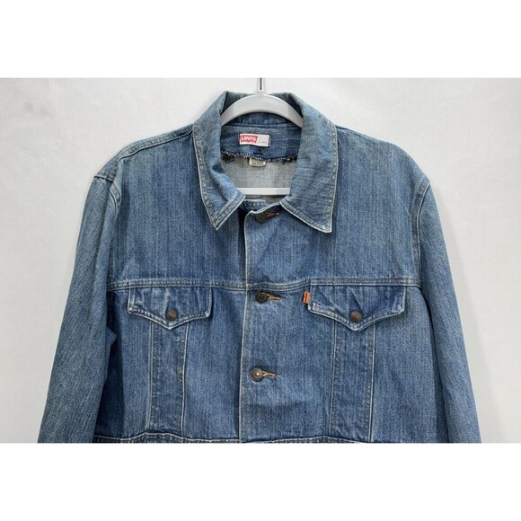 Vintage 70s Levis Orange Tab Denim Jacket Men’s XL Jean Chore Coat Split Tail - Picture 3 of 16